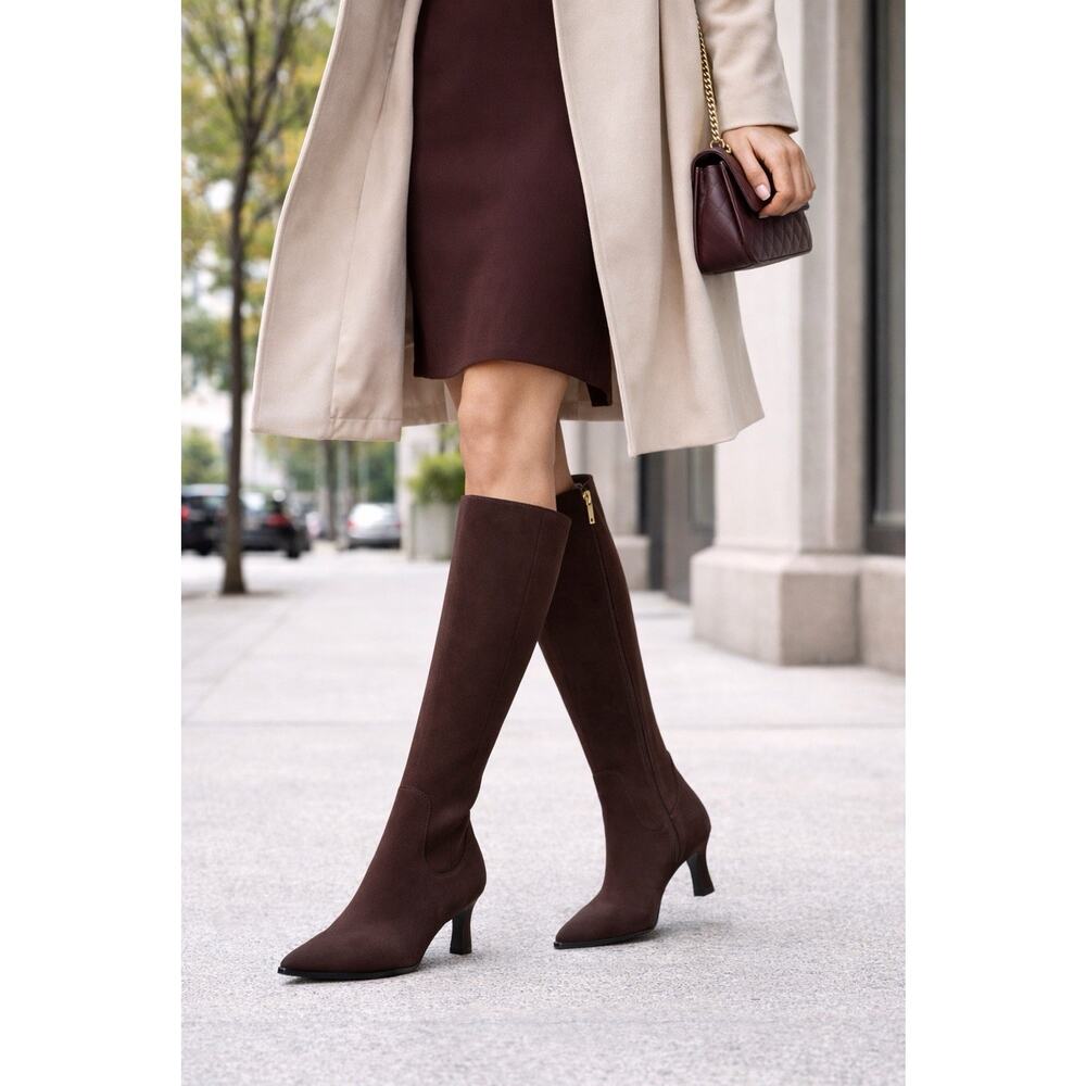 INC International Concepts Bryana Knee High Boots Brown Point Toe Zip Women $159